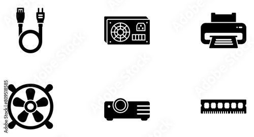 Computer Hardware Glyph Icon pictogram symbol visual illustration Set