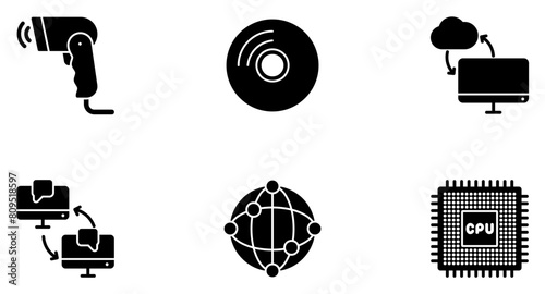 Computer Hardware Glyph Icon pictogram symbol visual illustration Set