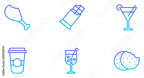 Food & Drinks, Line Gradient, Pictogram Symbol, Visual Illustration, Set, Restaurant Menu, Beverage Icons, Culinary Art, Cocktail Glasses, Culinary Design, Drink Silhouettes, Food Icons, Abstract Symb