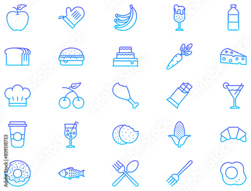 Food & Drinks, Line Gradient, Pictogram Symbol, Visual Illustration, Set, Restaurant Menu, Beverage Icons, Culinary Art, Cocktail Glasses, Culinary Design, Drink Silhouettes, Food Icons, Abstract Symb