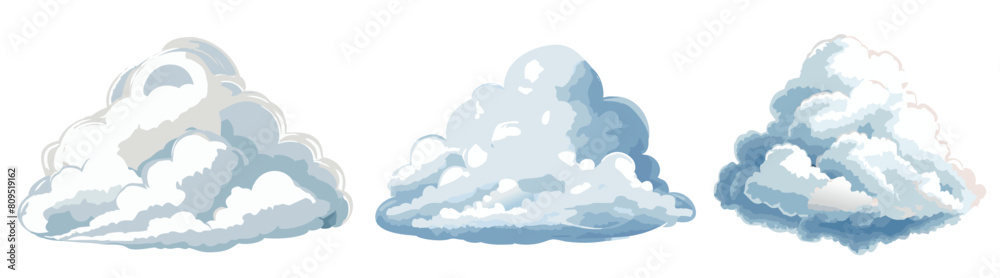 Set of three fluffy white clouds isolated on a white background Set of three fluffy white clouds isolated on a white background