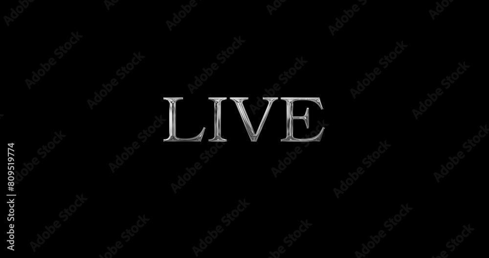 Simple LIVE golden metallic text animation symbol for live now streaming premiering on social media feed event performance editable sign overlay effect in 4K comic interface creative illuminated sign. Simple LIVE golden metallic text animation symbol for live now streaming premiering on social media feed event performance editable sign overlay effect in 4K comic interface creative illuminated sign.