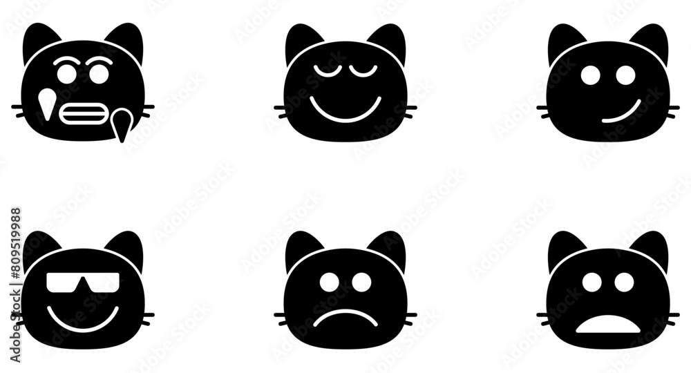 Cat Smiley Glyph Icon Smiley Face Emoji pictogram symbol visual illustration Set Cat Smiley Glyph Icon Smiley Face Emoji pictogram symbol visual illustration Set