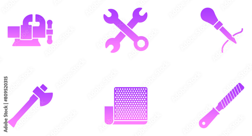 Fototapeta premium Hand Tools Glyph Gradient Icon pictogram symbol visual illustration Set 