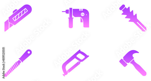 Hand Tools Glyph Gradient Icon pictogram symbol visual illustration Set