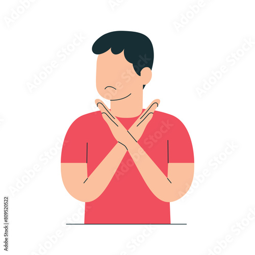 No and makes stop gesture, forbids something and expresses disagreement, Body language No means no concept illustration