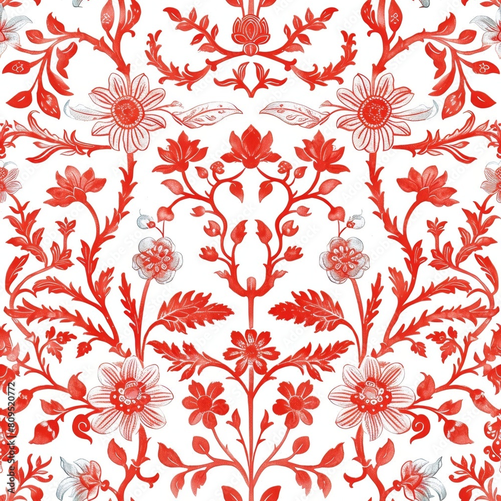 Watercolor Seamless pattern with red and white