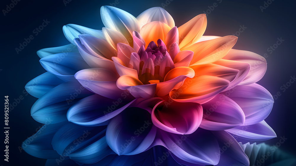 a vibrant, layered flower with a gradient of colors and a glowing effect against a dark background. a vibrant, layered flower with a gradient of colors and a glowing effect against a dark background.