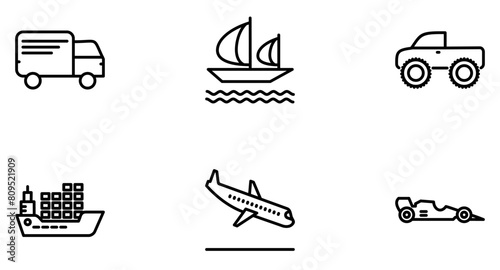 Transportation line icon pictogram symbol visual illustration Set