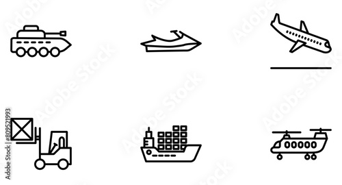 Transportation line icon pictogram symbol visual illustration Set