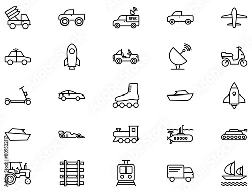 Transportation line icon pictogram symbol visual illustration Set