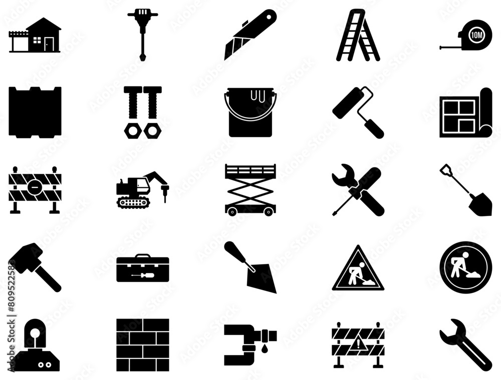 Fototapeta premium Construction Glyph Icon pictogram symbol visual illustration Set