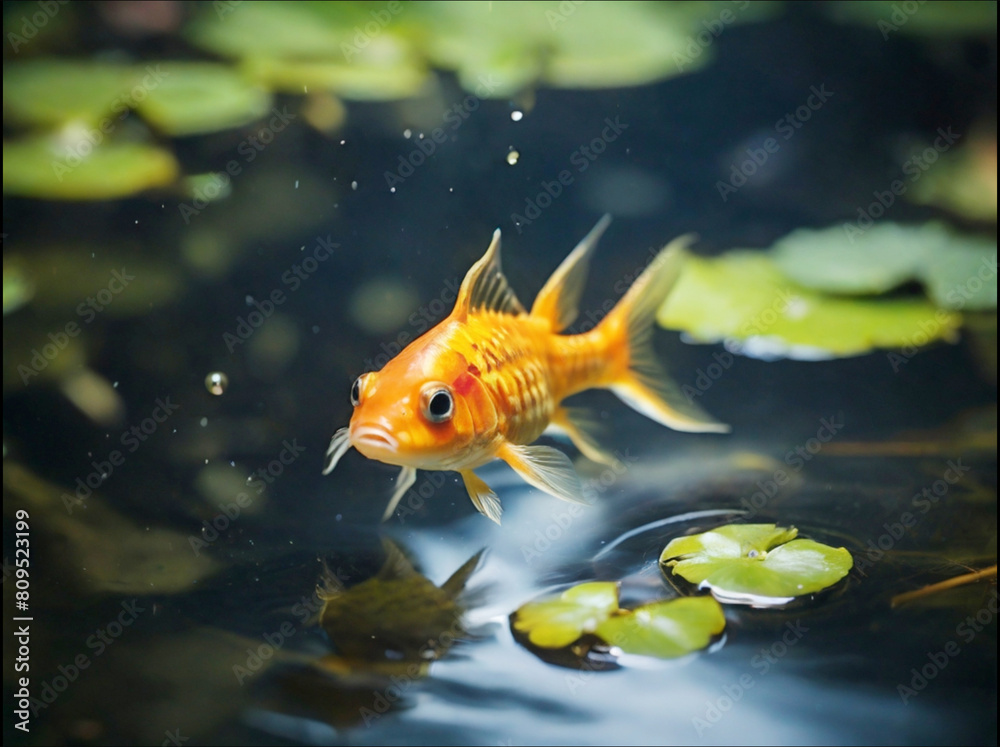 Above shot of Koi fish swimming in pond,Malang,Indonesia Above shot of Koi fish swimming in pond,Malang,Indonesia