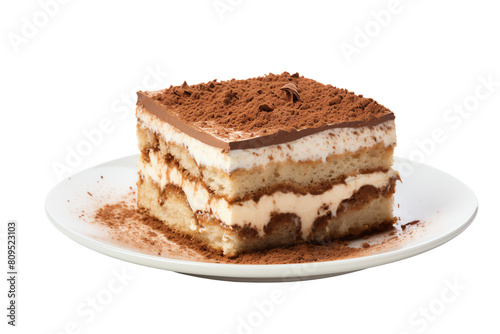 Tiramisu is a classic Italian dessert. It is made with ladyfingers, coffee, mascarpone cheese, and cocoa powder, transparent background