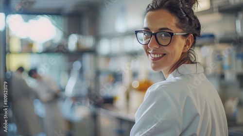 Portrait of smiling female researcher carrying out scientific research in a lab