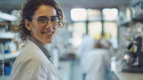 Portrait of smiling female researcher carrying out scientific research in a lab