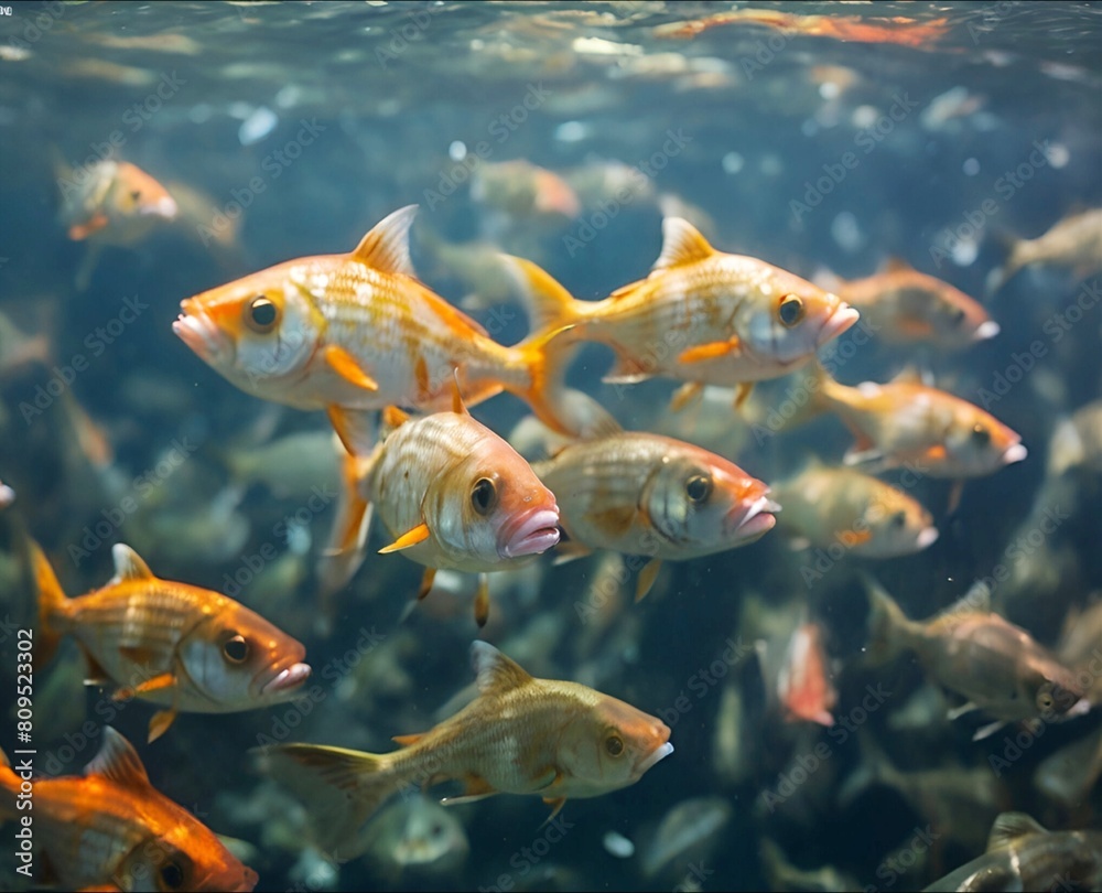 Above shot of Koi fish swimming in pond,Malang,Indonesia Above shot of Koi fish swimming in pond,Malang,Indonesia