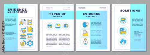 Evidence management brochure template. Digital forensics. Leaflet design with linear icons. Editable 4 vector layouts for presentation, annual reports. Arial-Black, Myriad Pro-Regular fonts used photo