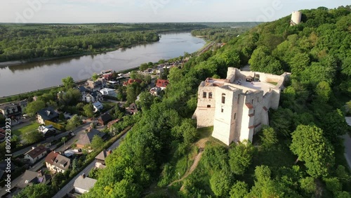 Top view of Ruins of a Romanesque castle complex with viewing terraces and an observation tower. Kazimierz Dolny. photo
