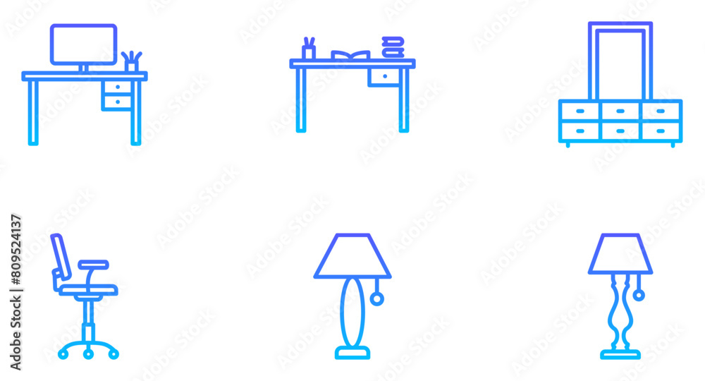 Fototapeta premium Furniture Line Gradient Icon pictogram symbol visual illustration Set