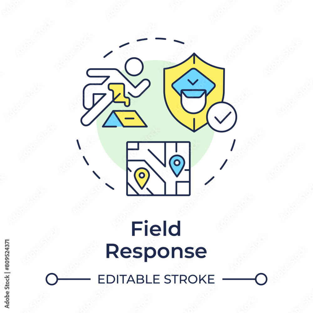 Field response multi color concept icon. Law enforcement, public safety. Crime map. Round shape line illustration. Abstract idea. Graphic design. Easy to use in infographic, presentation