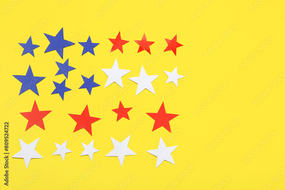 Stars in shape of USA flag on yellow background. American Independence Day celebration