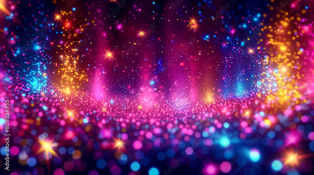 Fototapeta premium A colorful, starry background with a bright, vibrant glow