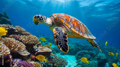 Sea turtles in the beautiful underwater world