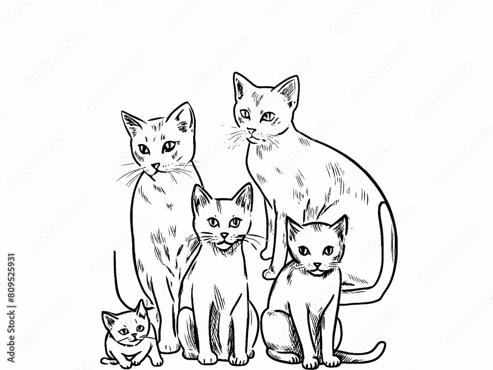 Set of cats on white background