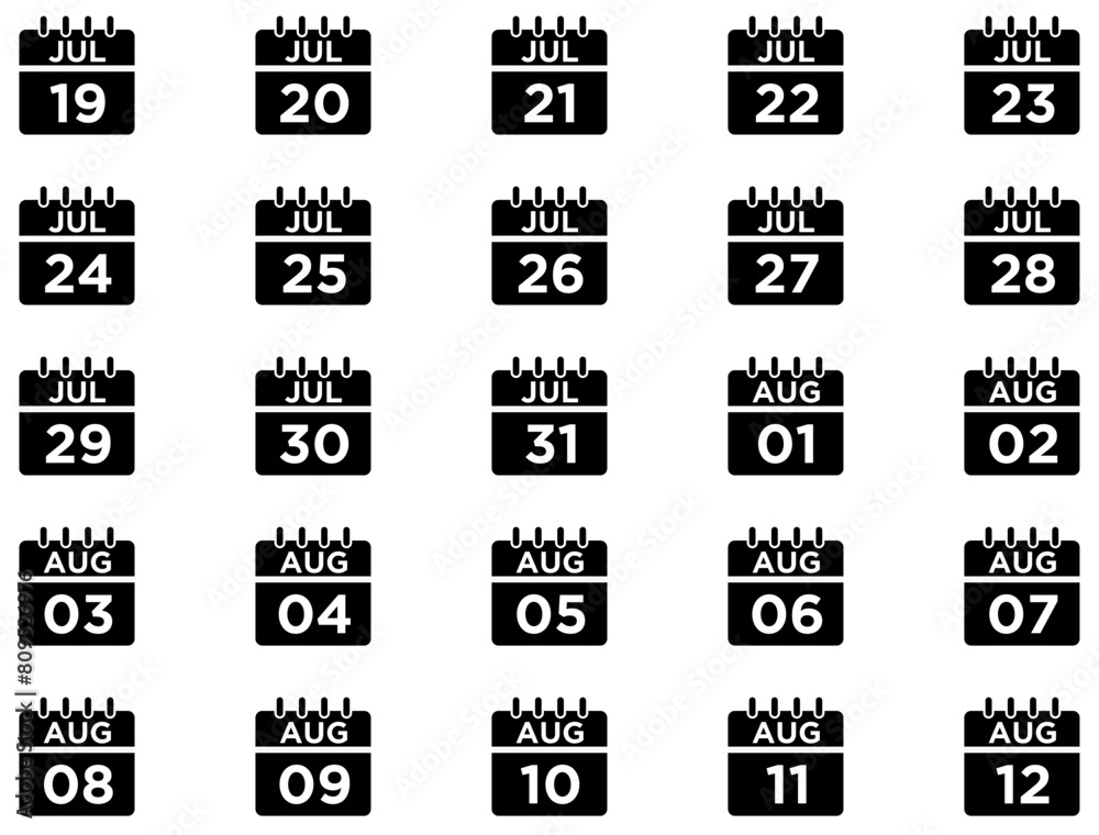 Calendar Glyph Icon pictogram symbol visual illustration Set Calendar Glyph Icon pictogram symbol visual illustration Set