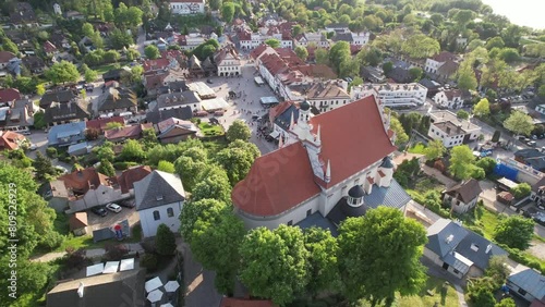 Church on Mountain, Old Town Kazimierz Dolny. Aerial Poland Video. photo