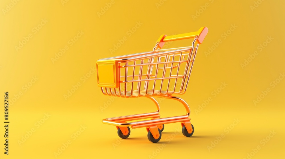 A shopping cart with plain background, e-commerce shopping concept, copy space