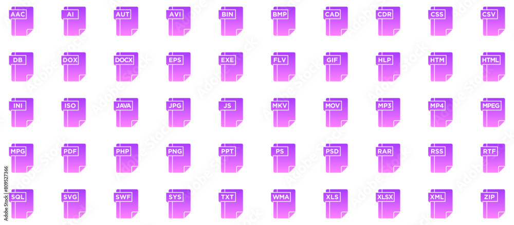 File Formats Glyph Gradient Icon pictogram symbol visual illustration Set File Formats Glyph Gradient Icon pictogram symbol visual illustration Set