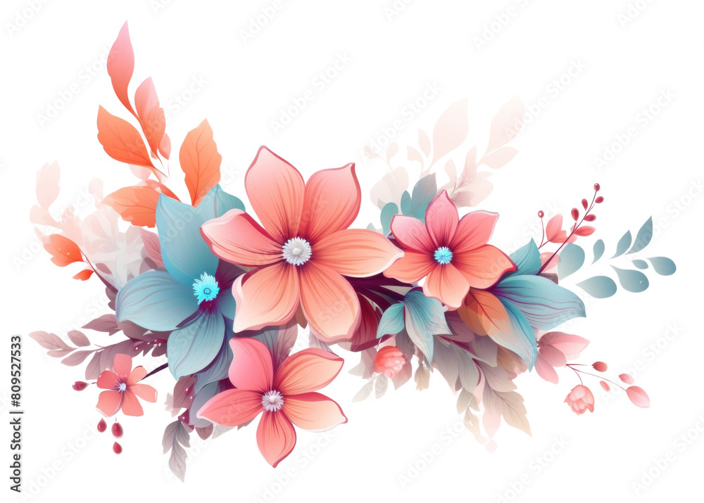 PNG Flowers and leaves pattern plant white background.