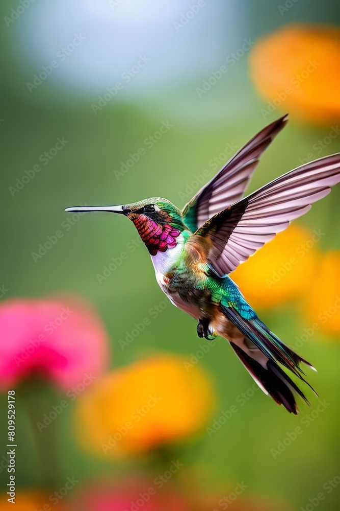 Obraz premium Delicate ballet of a hummingbird as it hovers and then gracefully lands on a slender branch