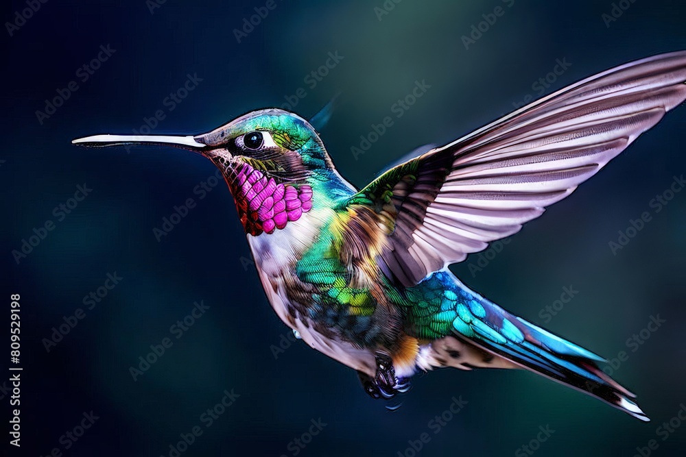 Fototapeta premium Delicate ballet of a hummingbird as it hovers and then gracefully lands on a slender branch
