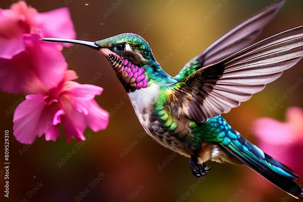 Obraz premium Delicate ballet of a hummingbird as it hovers and then gracefully lands on a slender branch