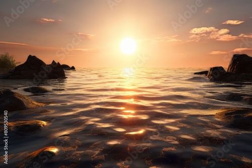 view of sunrise sea landscape, ai