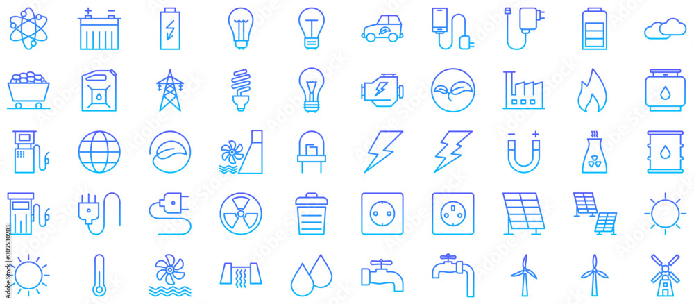Obraz premium Energy Line Gradient Icon pictogram symbol visual illustration Set