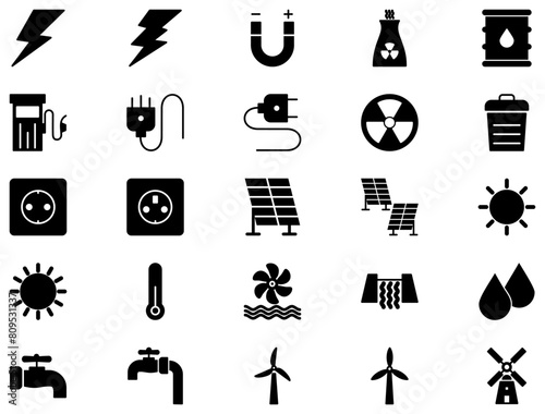 Energy Glyph Icon pictogram symbol visual illustration Set