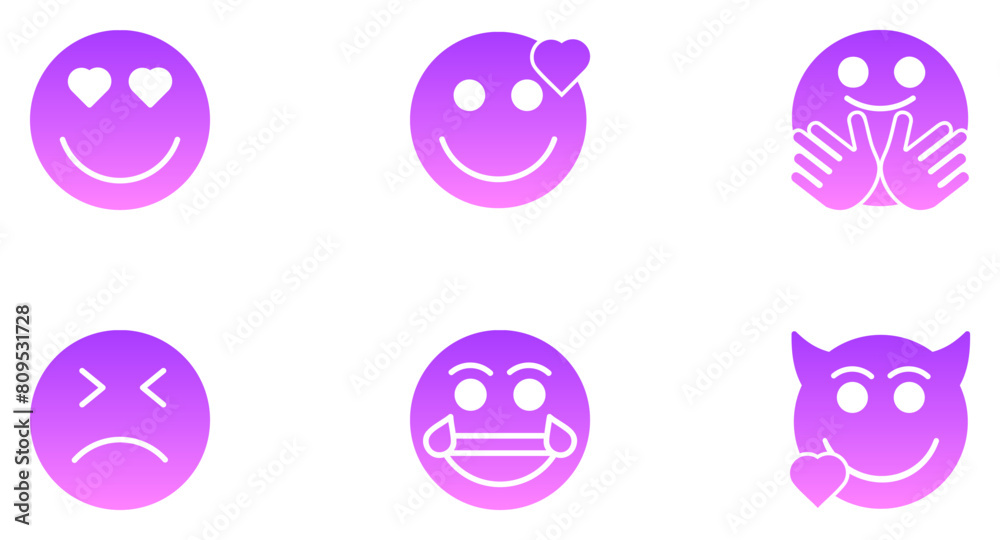 Naklejka premium Cat Smiley Glyph Icon Smiley Face Emoji pictogram symbol visual illustration Set