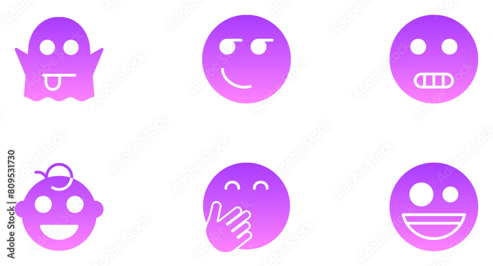 Naklejka premium Cat Smiley Glyph Icon Smiley Face Emoji pictogram symbol visual illustration Set
