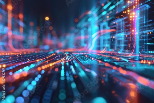 Data flow concept background, Network security, Wave of dots, and weave lines. Abstract Background for design on the topic of cyberspace, AI generated