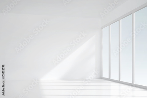 3D room space background with soft shadow. Empty white room space for interior design and decoration. 3D render. photo
