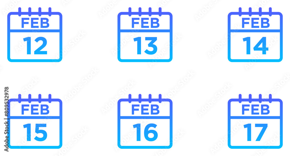 February Calendar Line Gradient Icon pictogram symbol visual illustration Set February Calendar Line Gradient Icon pictogram symbol visual illustration Set