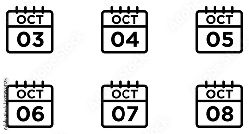 October Calendar Line Icon pictogram symbol visual illustration Set