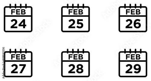 February Calendar Line Icon pictogram symbol visual illustration Set