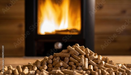 Heating with wood stove with wooden pellets