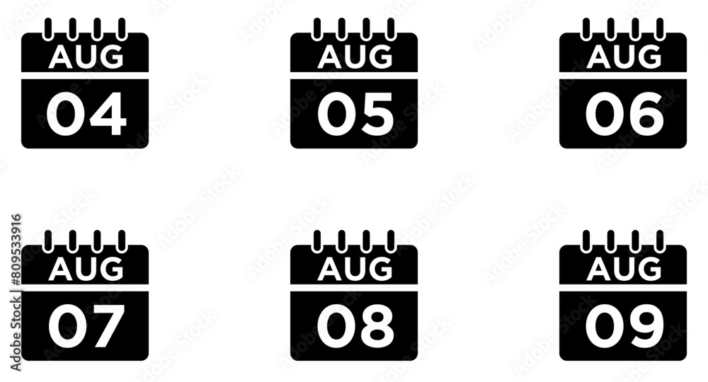 Obraz premium August Calendar Glyph Icon pictogram symbol visual illustration Set