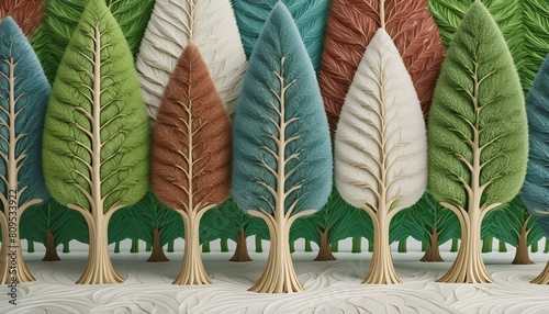  panel of trees, different colors photo